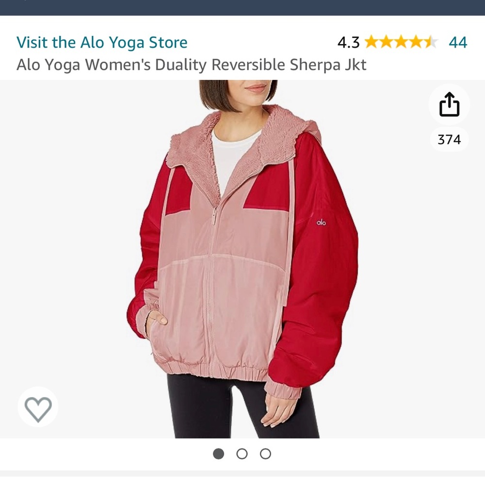 Alo Yoga Women's Duality Reversible Sherpa Jacket in M & Pink/Red